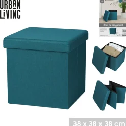 Urban Living poef/hocker/opbergbox - zeeblauw - mdf/stof - 38 x 38 cm Online