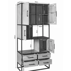 StarFurn Vakkenkast Naturel Hout/Metaal - 90x45x200cm - Denver New