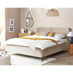 Beliani VALOGNES - Tweepersoonsbed - Taupe - 180 x 200 cm - Fluweel