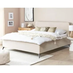 Beliani VALOGNES - Tweepersoonsbed - Beige - 180 x 200 cm - Corduroy