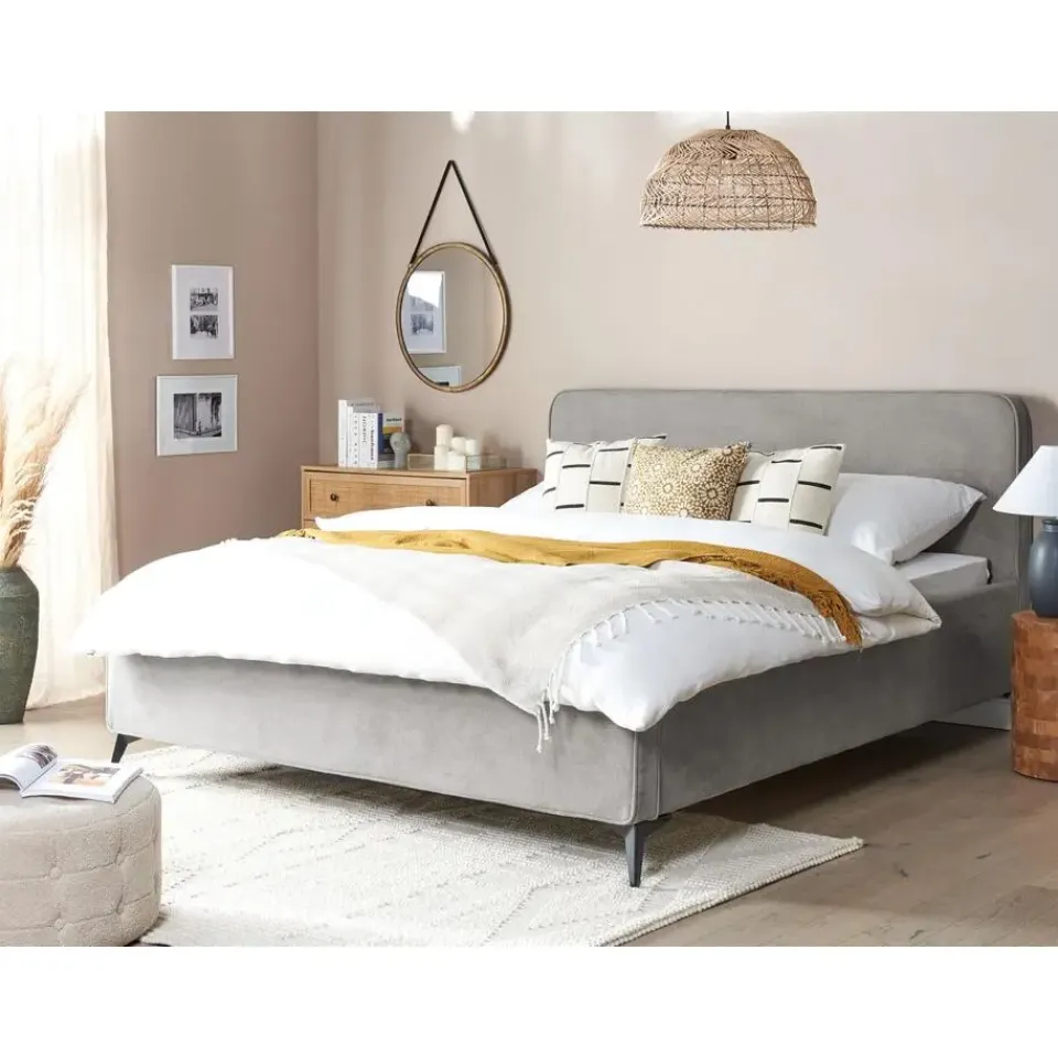 Beliani VALOGNES - Tweepersoonsbed - Lichtgrijs - 180 x 200 cm - Corduroy Best