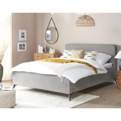 Beliani VALOGNES - Tweepersoonsbed - Lichtgrijs - 160 x 200 cm - Corduroy Discount