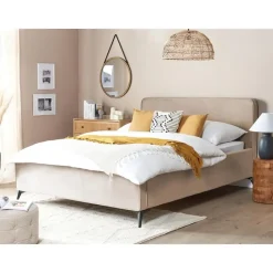 Beliani VALOGNES - Tweepersoonsbed - Taupe - 160 x 200 cm - Fluweel