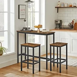 Vasagle Barmeubelset - Bartafel en barkrukken - Rustiek bruin-zwart Sale