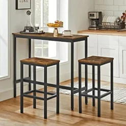 Vasagle Barmeubelset - Bartafel en barkrukken - Rustiek bruin-zwart Sale