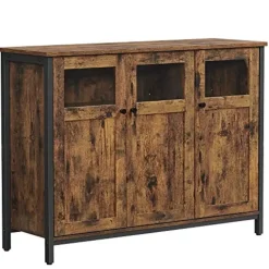 Vasagle Dressoir in industriële stijl met glazen deuren, rustiek bruin en zwart Sale
