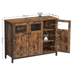 Vasagle Dressoir in industriële stijl met glazen deuren, rustiek bruin en zwart Sale