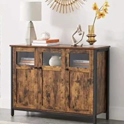 Vasagle Dressoir in industriële stijl met glazen deuren, rustiek bruin en zwart Sale