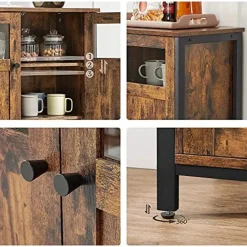Vasagle Dressoir in industriële stijl met glazen deuren, rustiek bruin en zwart Sale