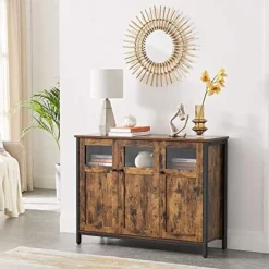 Vasagle Dressoir in industriële stijl met glazen deuren, rustiek bruin en zwart Sale