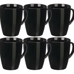 Vessia Design koffie mokken - 6x - zwart - keramiek - 330 ml Hot
