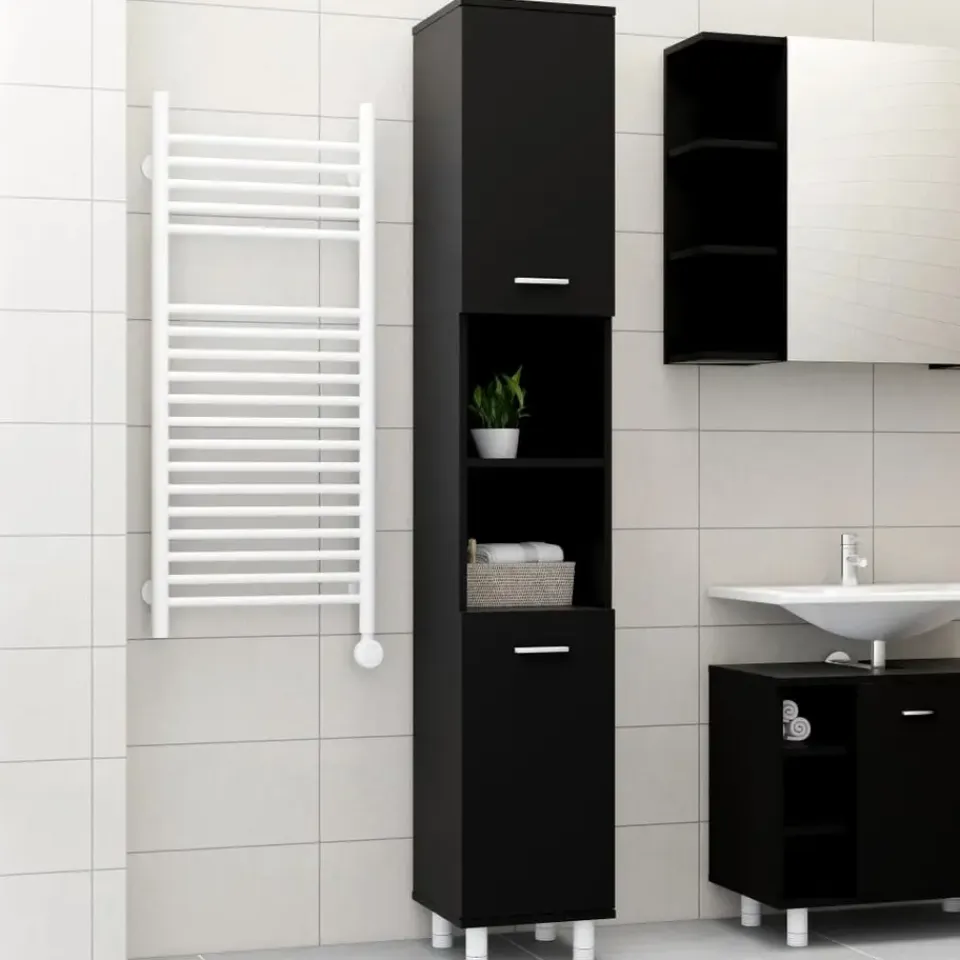 vidaXL - Badkamerkast - Zwart - Bewerkt hout Online