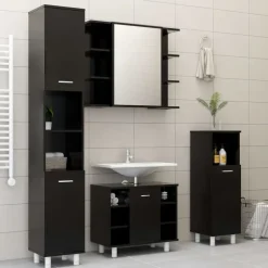 vidaXL - Badkamerkast - Zwart - Bewerkt hout Online