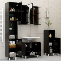 vidaXL - Badkamerkast - Zwart - Bewerkt hout Online