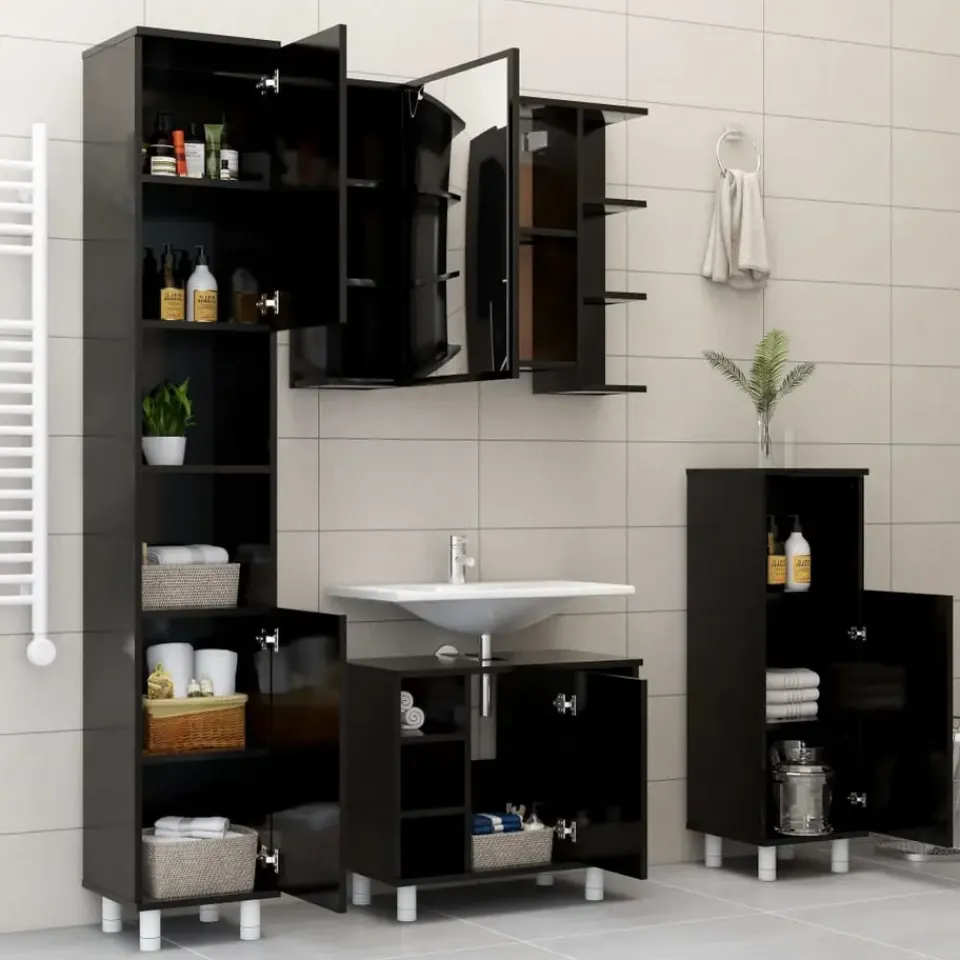 vidaXL - Badkamerkast - Zwart - Bewerkt hout Online