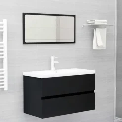 vidaXL - Badkamermeubelset - Zwart - Bewerkt hout - 80 x 38.5 x 45 cm Discount