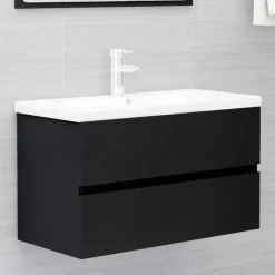 vidaXL - Badkamermeubelset - Zwart - Bewerkt hout - 80 x 38.5 x 45 cm Discount