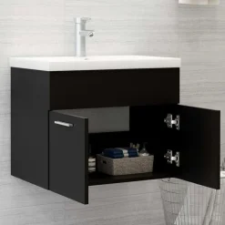 vidaXL - Badkamermeubelset - Zwart - Bewerkt hout - 60 x 38.5 x 46 cm