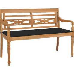vidaXL - Bank Batavia met zwart kussen - Teakhout - 120x51.5x84 cm Discount