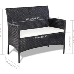 vidaXL - Bankset - Zwart - Poly rattan Discount