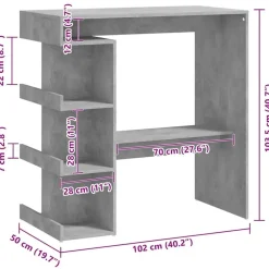 vidaXL - Bartafel met opbergruimte - Betongrijs - Bewerkt hout - 100x50 cm Outlet