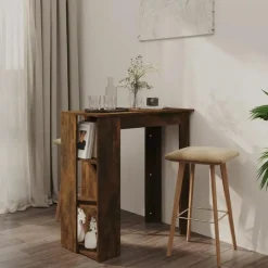vidaXL - Bartafel met opbergruimte - Gerookt eiken - Bewerkt hout - 102x50 cm Outlet