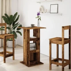 vidaXL - Bartafel met opbergruimte - Oud hout - Bewerkt hout - 60x60x102 cm Hot