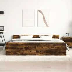 vidaXL - Bed frame met hoofd- en voeteneinde - Gerookt eiken - 180x200 cm Outlet