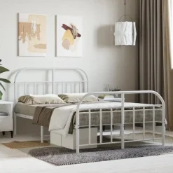 vidaXL - Bed frame met hoofd- en voeteneinde - Wit - Metaal - 120x200 cm Online