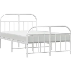 vidaXL - Bed frame met hoofd- en voeteneinde - Wit - Metaal - 120x200 cm Online