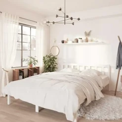 vidaXL - Bed frame met hoofdeinde - Wit - Massief grenenhout - 160x200 cm Outlet
