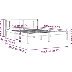 vidaXL - Bed frame met hoofdeinde - Wit - Massief grenenhout - 160x200 cm Outlet