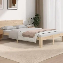 vidaXL - Bed frame met hoofbord - Naturel - Massief grenenhout - 120x190 cm Online