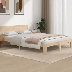 vidaXL - Bed frame met hoofdeinde - Naturel - Massief grenenhout - 140x200 cm Online
