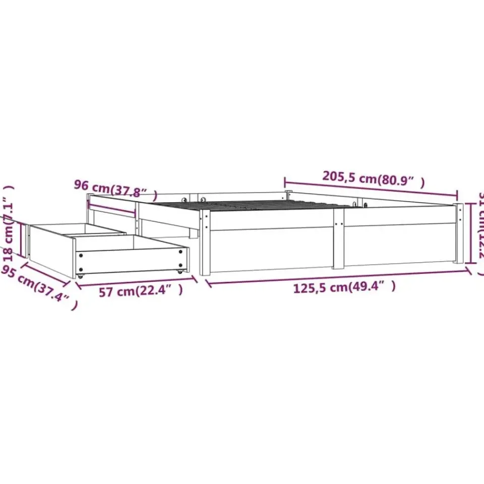vidaXL - Bed frame met lades - wit - Massief grenenhout - 120x200 cm Clearance