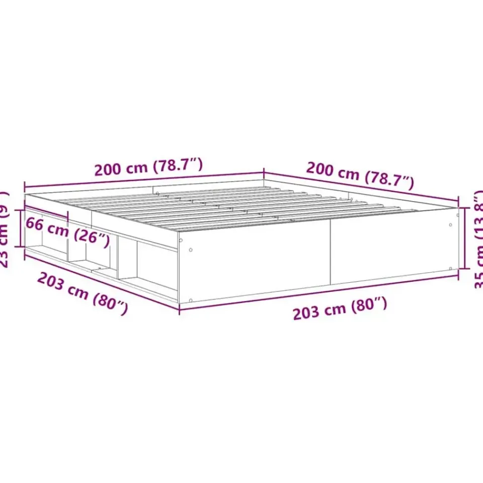 vidaXL - Bed frame met opbergruimte - Sonoma eikenkleurig - Hout - 200x200 cm Online