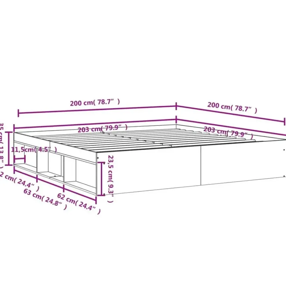 vidaXL - Bed frame met opbergruimte - Sonoma eikenkleurig - Hout - 200x200 cm Online