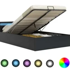 vidaXL - Bed met opbergruimte en LED - Zwart - Kunstleer - 160x200 cm Hot