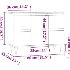 vidaXL - Betongrijs Wastafelonderkast - 1 deur 4 lades - Hout - 80x33x60 cm New