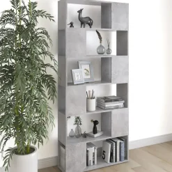 vidaXL - Boekenkast Kamerscherm - Betongrijs - Bewerkt hout - 80 x 24 x 186 cm Online