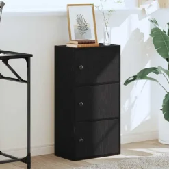 vidaXL - Boekenkast met 3 deuren voor woonkamers - Zwart - Hout - 40x24x77 cm