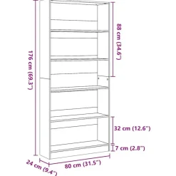 vidaXL - Boekenkast met 5 vakken - Wit - Bewerkt hout - 80x24x176 cm Discount
