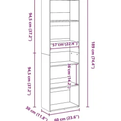 vidaXL - Boekenkast met 5 vakken voor woonkamers - Sonoma eiken - 60x30x189 cm New