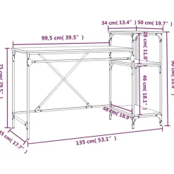 vidaXL - Bureau - Bruin - Bewerkt hout - 135 x 50 x 90 cm New