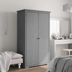 vidaXL - 2-deurs Kledingkast BODO - Massief grenenhout - Grijs - 99x53.5x173 cm Outlet