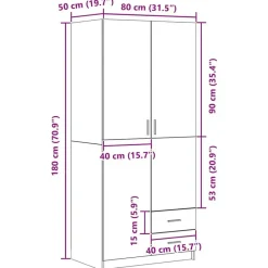 vidaXL - 2-deurs Kledingkast met 2 lades - Bewerkt hout - Zwart - 80x52x180 cm New