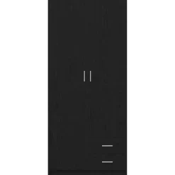 vidaXL - 2-deurs Kledingkast met 2 lades - Bewerkt hout - Zwart - 80x52x180 cm New