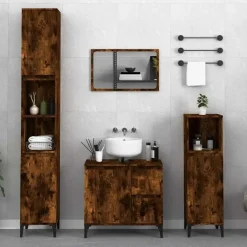 vidaXL - Gerookt eiken Wastafelonderkast - 1 deur 2 lades - Hout - 65x33x60 cm New