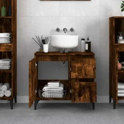 vidaXL - Gerookt eiken Wastafelonderkast - 1 deur 2 lades - Hout - 65x33x60 cm New