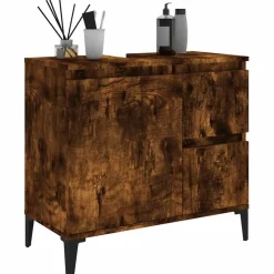 vidaXL - Gerookt eiken Wastafelonderkast - 1 deur 2 lades - Hout - 65x33x60 cm New